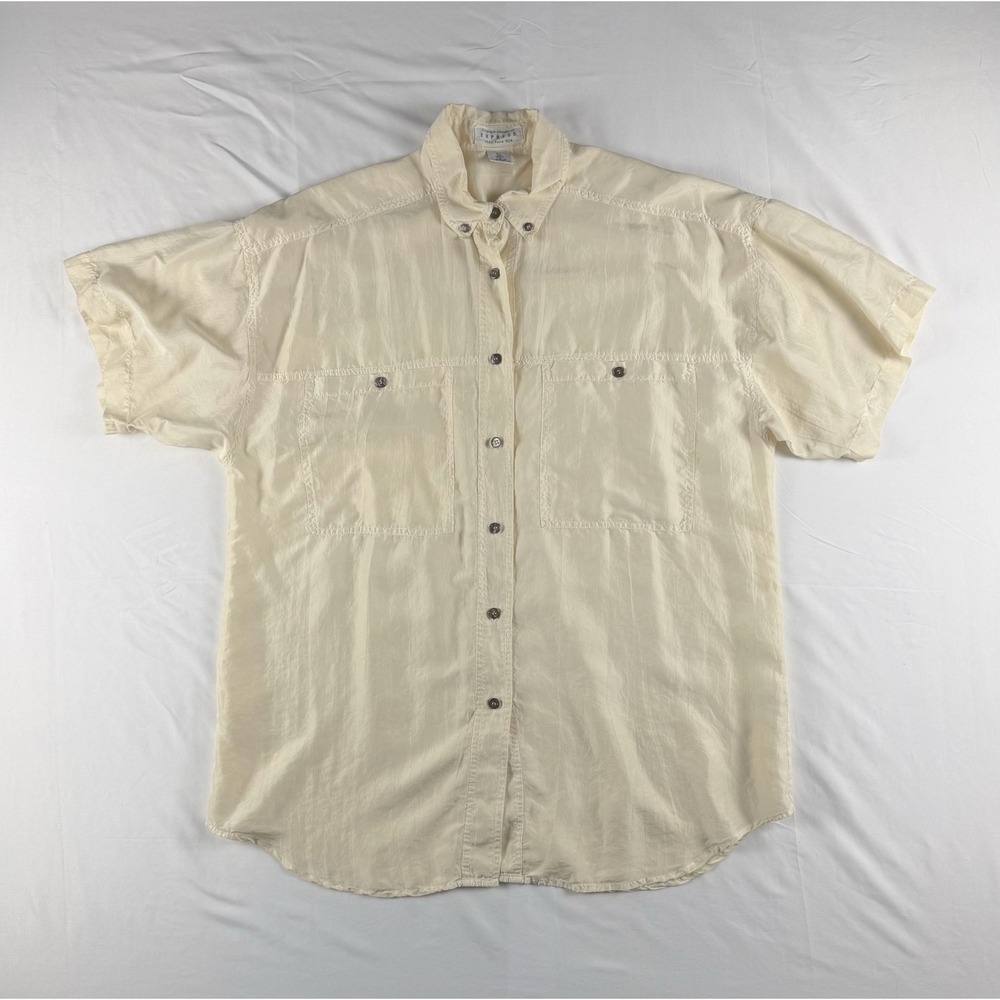 Vintage 90s Silk Shirt Womens S Yellow Old Money Quiet Luxury Chic